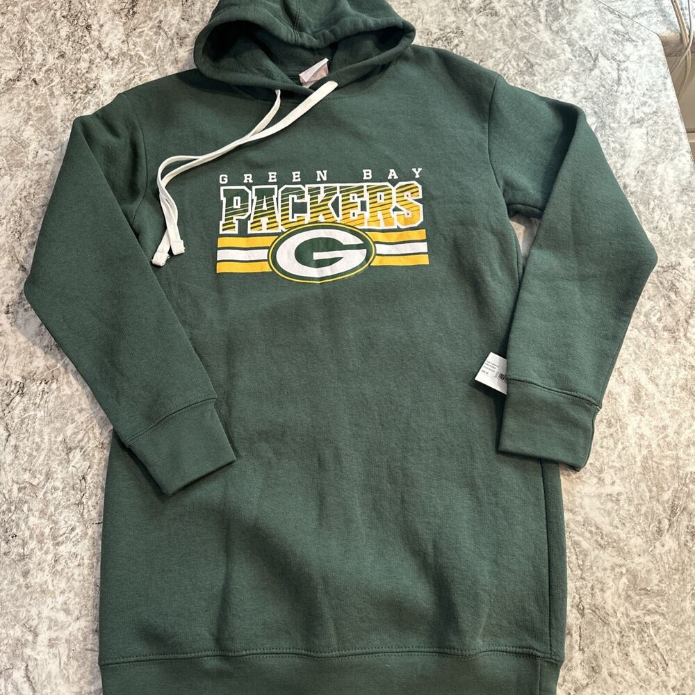 NWT Junior Teen Green Bay Packers Hoodie Tunic Green Small 3/5 NFL Team Apparel